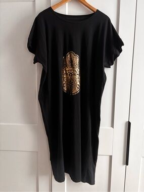 Black Dress with Gold Hamsa Print - Women's Casual Tunic Dress